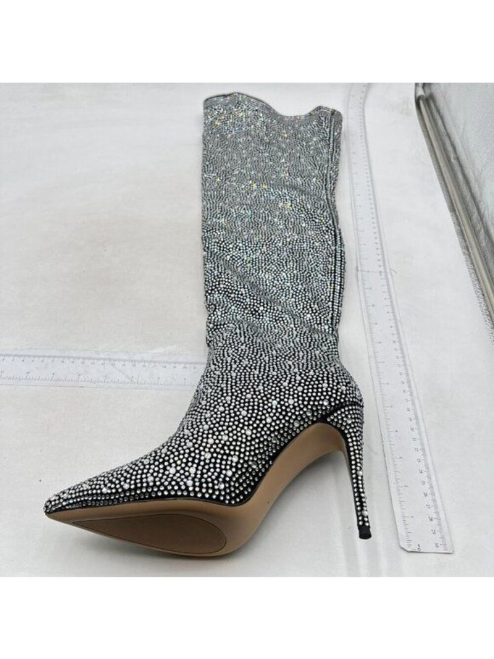 Womens Knee High Boots Sexy Pointed Toe Stiletto Heel Boot  Zipper Dress Shoes